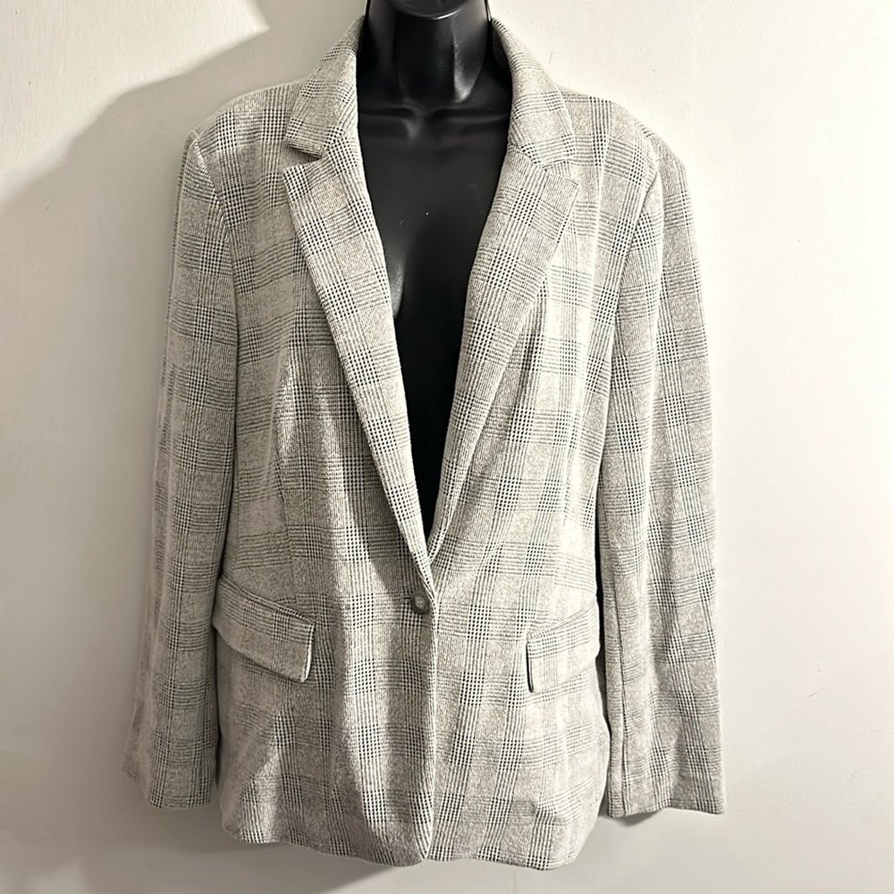 Loft XL black & white tweed style cotton blend blazer w stretch